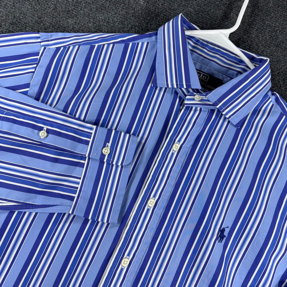 Polo Ralph Lauren Button Down Mens XL Extra Large Blue Striped Long Sleeve Shirt